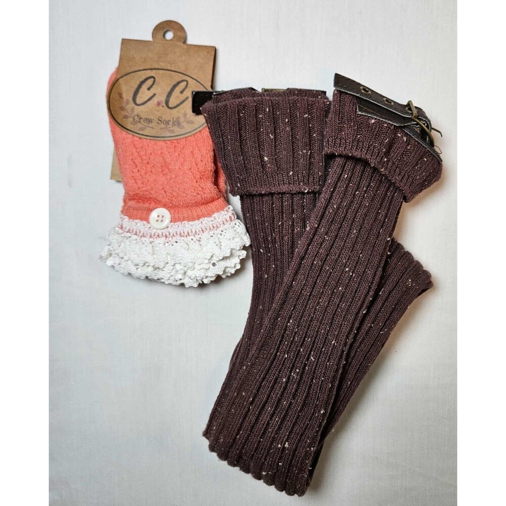 2 Pair New Simply Noelle Tall Buckle Boot Socks & Short CC Lace Trim socks